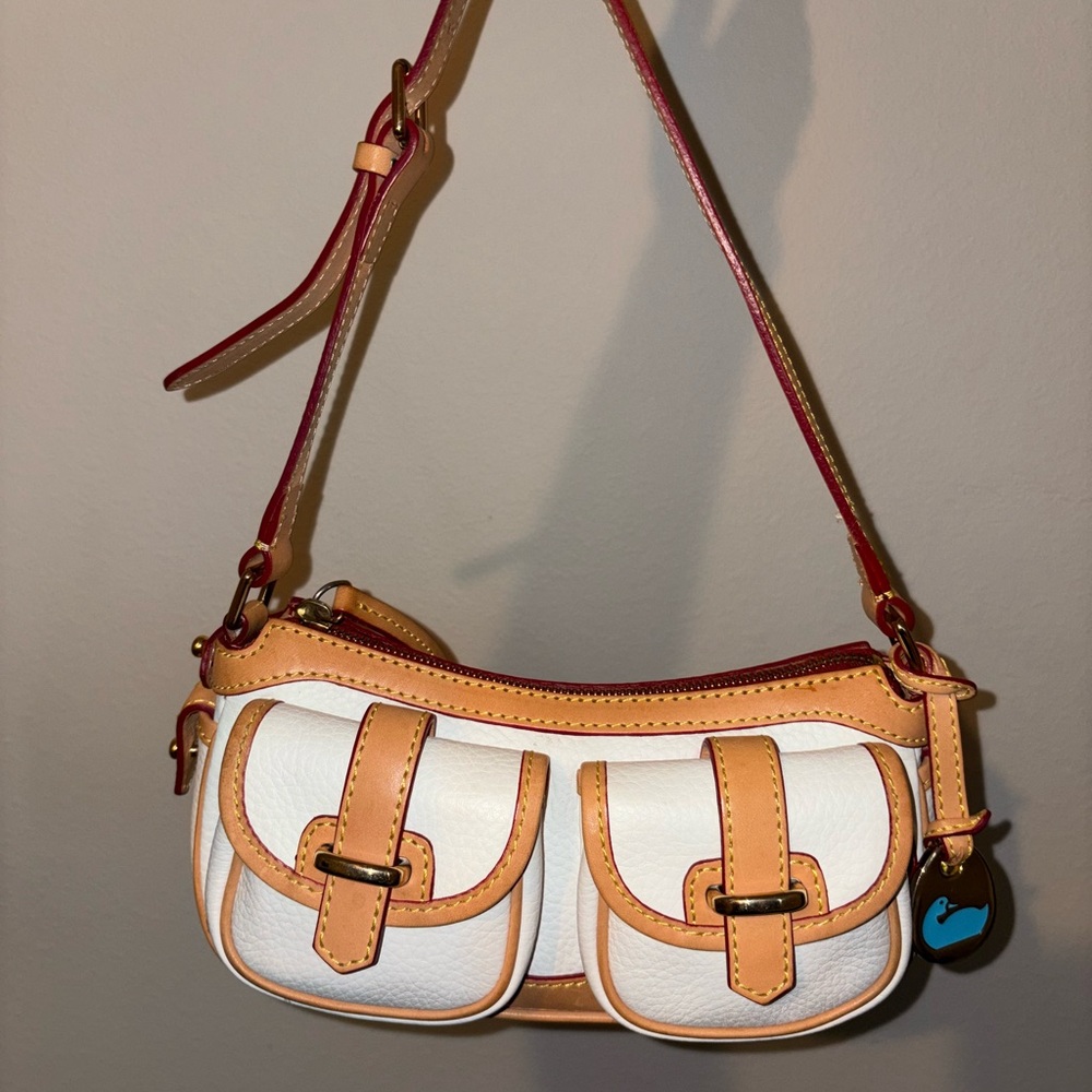 Dooney & Bourke White and Tan Shoulder Bag with Leather Accents